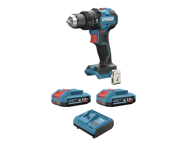 Perceuse-visseuse sans fil à percussion 75 Nm 18 V + 2 batteries 2AH et 1 chargeur - Erbauer - Brico Dépôt