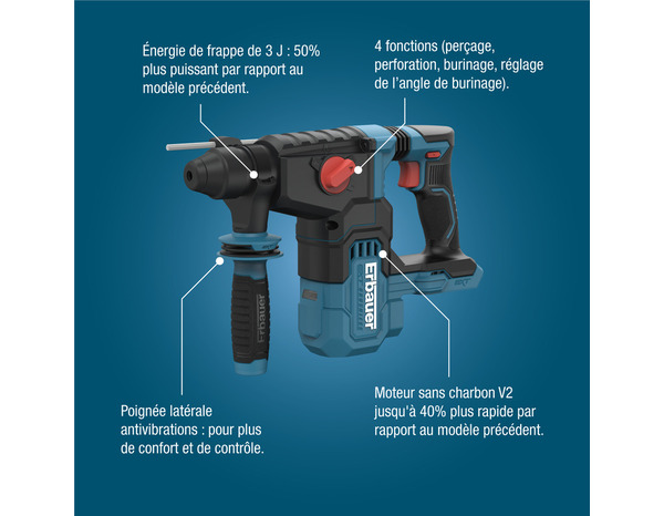 Perforateur 18V SDS+ 3J LED intégré - Erbauer - Brico Dépôt