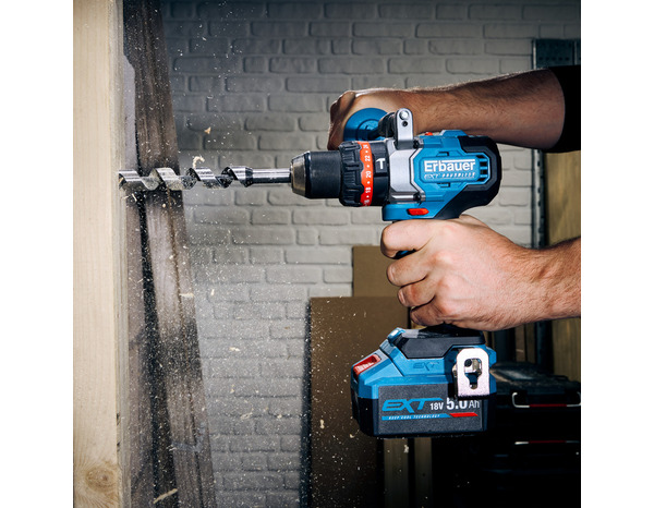 Perceuse visseuse à percussion sans fil 18 V ELITE, 150 Nm, 13 mm + 2 batteries 5AH - Erbauer - Brico Dépôt