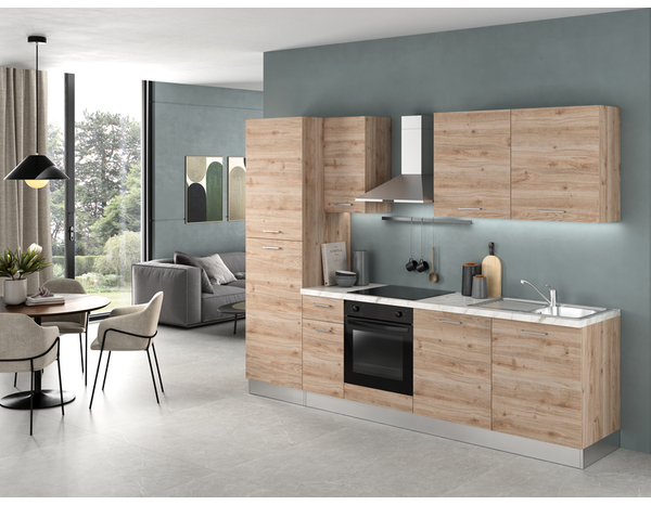 Cuisine équipée CLARITA l.280 cm décor chêne de cadis avec électroménager candy - Brico Dépôt