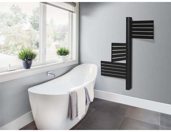 Sèche-serviettes pivotant noir 500 W aluminium thermostat lcd - 121 x 55 x 9 cm - Carrera - Brico Dépôt