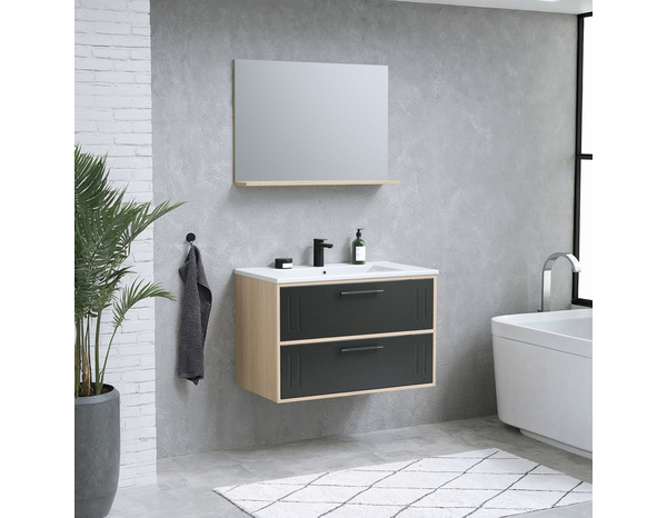 Ensemble meuble CUT bois, noir mat l,80 cm avec vasque céramique et miroir - Brico Dépôt
