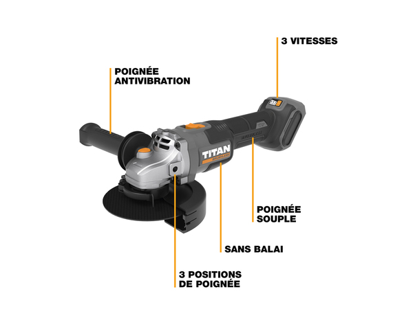 Meuleuse d'angle sans fil 18V, 125 mm, 3 vitesses - Titan - Brico Dépôt