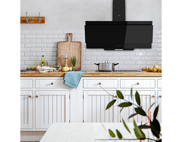 Hotte en verre noir inclinée L 89,8 cm x P 34 cm x H 32 cm - Cooke and Lewis - Brico Dépôt