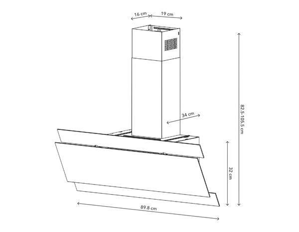 Hotte en verre noir inclinée L 89,8 cm x P 34 cm x H 32 cm - Cooke and Lewis - Brico Dépôt
