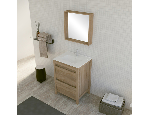 Ensemble meuble salle de bain EVASION finition mélamine effet bois - L.60 x P.46 x H.85 cm - Brico Dépôt