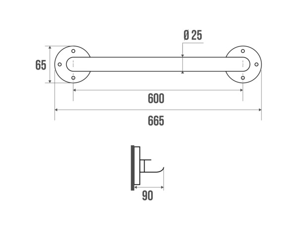 Barre de maintien chromé -  P. 9 cm x H. 6,5 x EP. 2,5 cm x l. 60 cm - Brico Dépôt