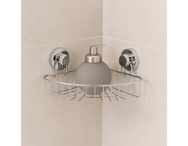 Panier d'angle bas chromé ventouses - P. 18,8 cm x H. 7,5 cm x l. 26,5 cm - Brico Dépôt