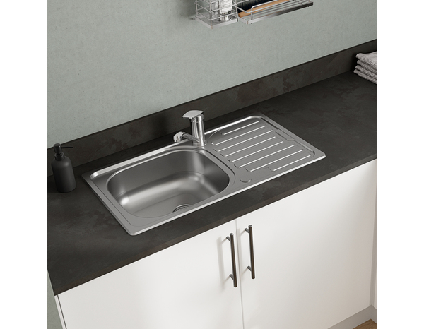 Evier inoxydable 1 bac encastré, gris, égouttoir réversible 76x43,5x16 cm - Brico Dépôt