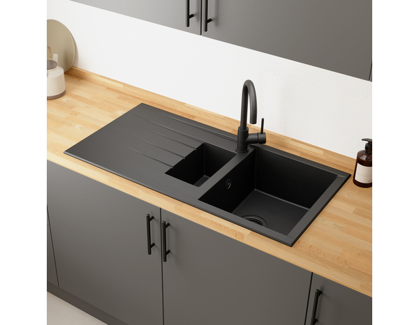 Evier résine, rectangulaire 1,5 bacs noir encastré ISING BOWL - 110x50x21 cm - Cooke and Lewis - Brico Dépôt