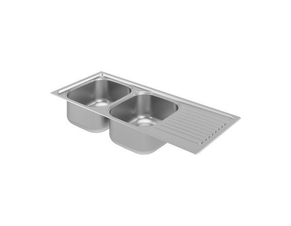 Evier inoxydable 2 bacs gris, égouttoir réversible 116x50x15 cm - Brico Dépôt