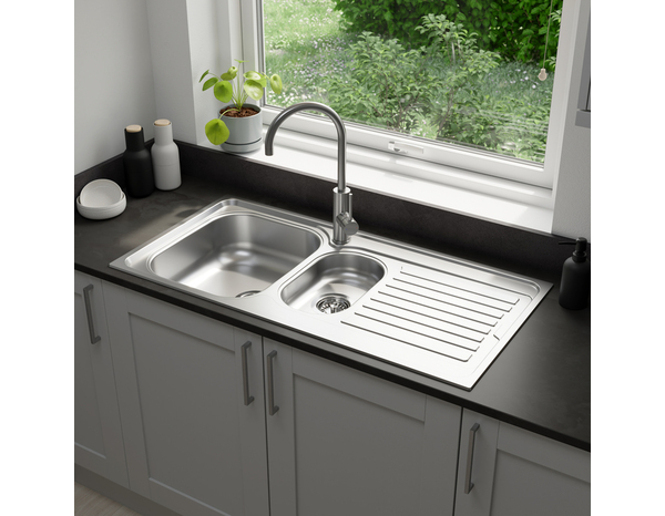 Evier inoxydable 1,5 bac encastré gris 100x50x15,5 cm - Brico Dépôt