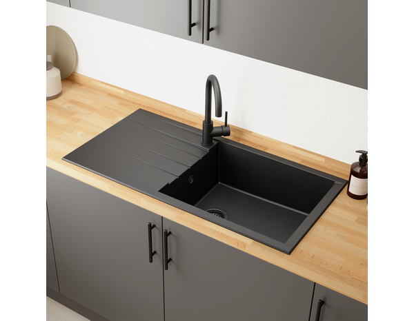 Evier résine, rectangulaire 1 bac noir encastrable ISING XL - 100x50x20,5 cm - Cooke and Lewis - Brico Dépôt