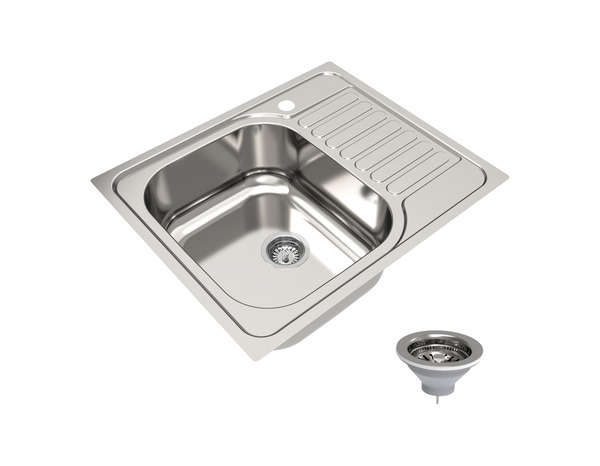 Evier inoxydable encastré, gris, égouttoir réversible  60x50x16 cm - Brico Dépôt