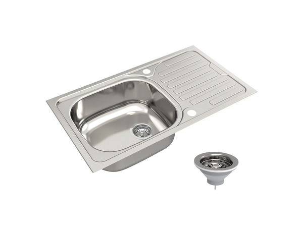 Evier inoxydable 1 bac encastré, gris, égouttoir réversible 76x43,5x16 cm - Brico Dépôt