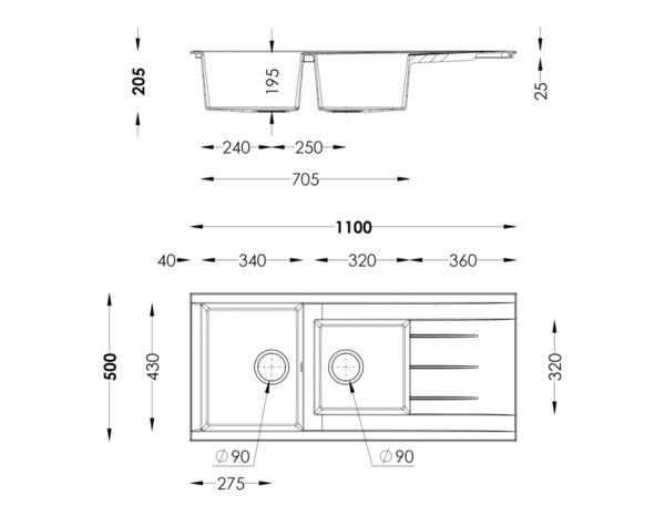 Evier résine, rectangulaire 2 bacs blanc encastré ISING - 110x50x21 cm - Cooke and Lewis - Brico Dépôt