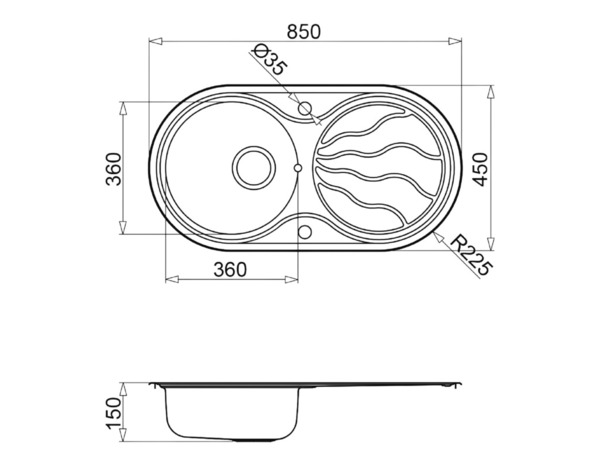 Evier inoxydable, rond  1 bac gris ALMODE ROUND - 85x45x15 cm - Cooke and Lewis - Brico Dépôt