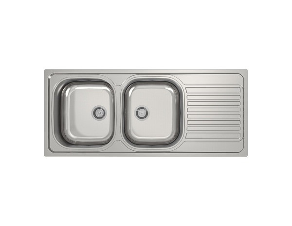 Evier inoxydable, 2 bacs gris égouttoir réversible NAKAYA -116x50x15 cm - Brico Dépôt