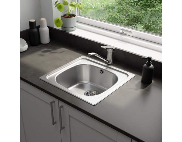 Evier inoxydable, 1 bac gris BUNT SQUARE BOWL - 46,5x43,5x15 cm - Brico Dépôt