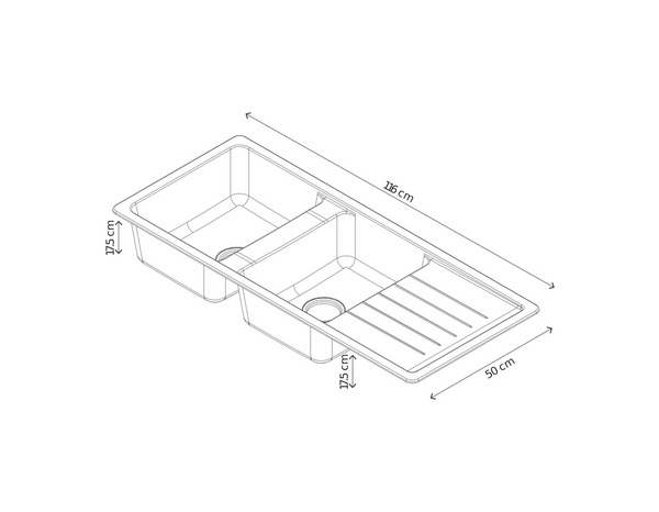 Evier quartz, rectangulaire 2 bacs noir, égouttoir réversible ALLAIRE - 116x50x28,2 cm - Cooke and Lewis - Brico Dépôt