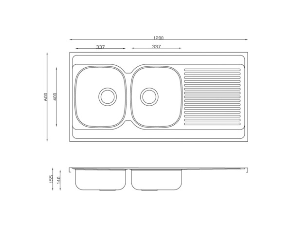Evier inoxydable 2 bacs gris, égouttoir réversible MAYR - 120x60x16 cm - Brico Dépôt