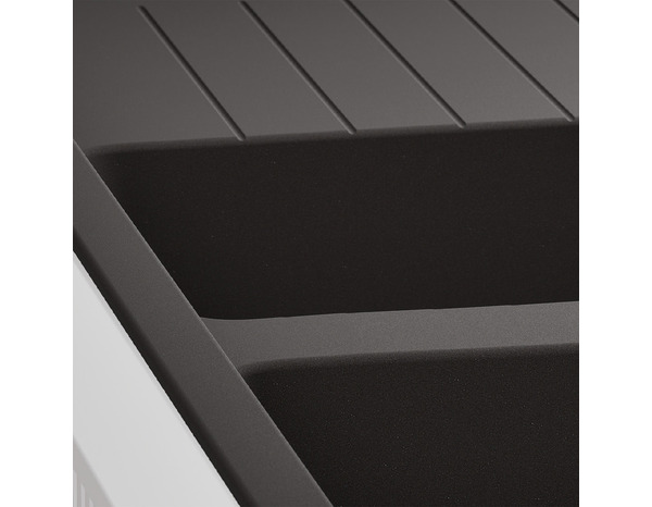 Evier quartz, rectangulaire 2 bacs noir, égouttoir réversible ALLAIRE - 116x50x28,2 cm - Cooke and Lewis - Brico Dépôt