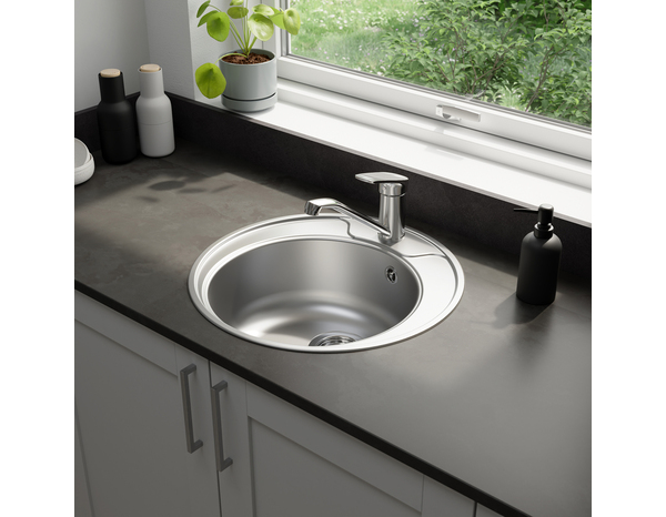 Evier inoxydable, rond 1 bac gris QUIMBY -  49x49x19 cm - Brico Dépôt