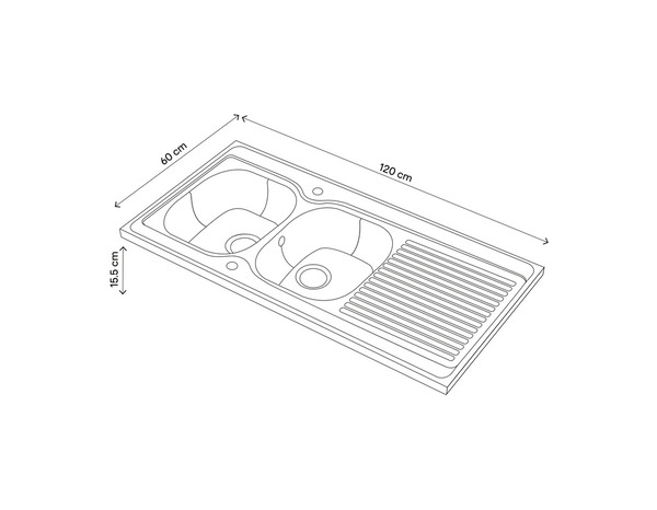 Evier inoxydable 2 bacs gris, égouttoir réversible MAYR - 120x60x16 cm - Brico Dépôt