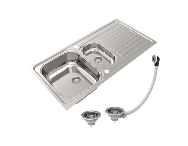 Evier inoxydable 1,5 bac encastré gris 100x50x15,5 cm - Brico Dépôt