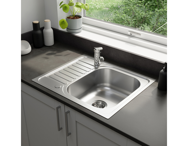 Evier inoxydable encastré, gris, égouttoir réversible  60x50x16 cm - Brico Dépôt