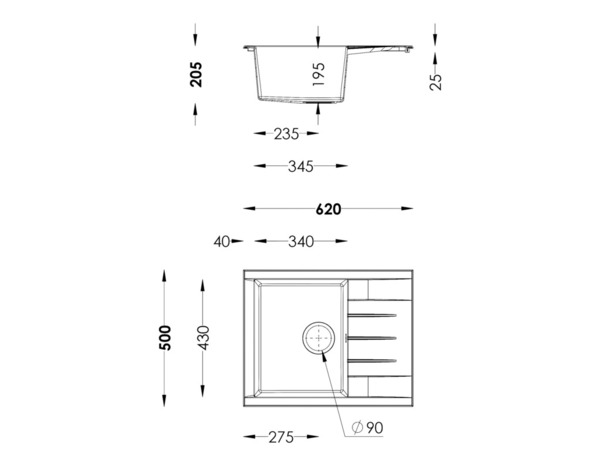 Evier résine, rectangulaire noir encastré ISING - 100x50x21 cm - Cooke and Lewis - Brico Dépôt