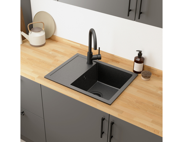 Evier quartz, rectangulaire 1 bac noir encastré 58x44x19,5 cm - Cooke and Lewis - Brico Dépôt