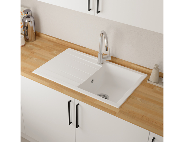 Evier résine, rectangulaire 1 bac blanc ISING - 80x50x21 cm - Cooke and Lewis - Brico Dépôt