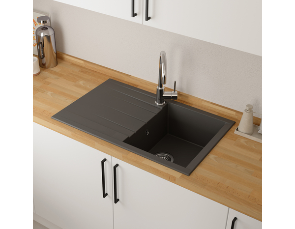 Evier résine, rectangulaire 1 bac gris encastré ISING - 80x50x21 cm - Cooke and Lewis - Brico Dépôt