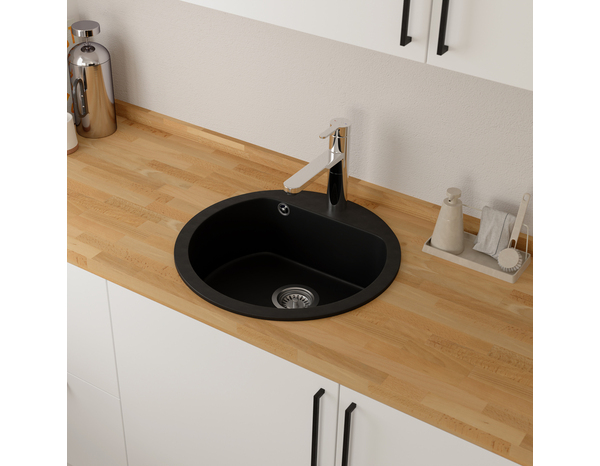 Evier quartz rond 1 bac noir enastré DREXLER ZYNXG80F - 51x51x19,4 cm - Cooke and Lewis - Brico Dépôt