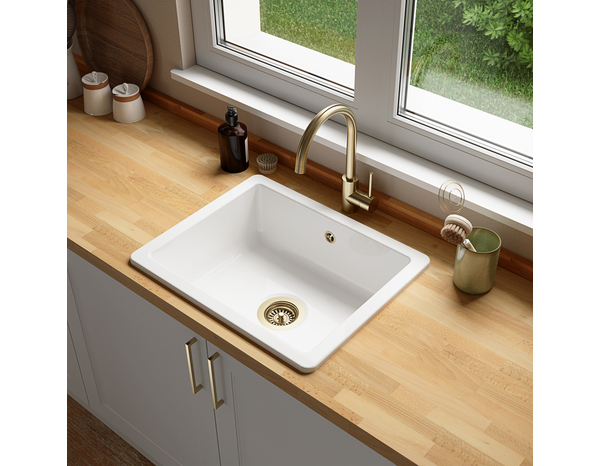 Evier céramique 1 bac encastré,  blanc BELGARDE - 56,5x46x20 cm - Cooke and Lewis - Brico Dépôt