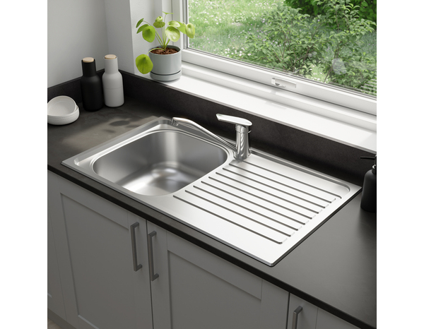Evier inoxydable encastré, gris, égouttoir réversible NAKAYA - 86x50x16 cm - Brico Dépôt
