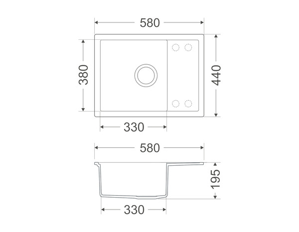 Evier quartz, rectangulaire 1 bac noir encastré 58x44x19,5 cm - Cooke and Lewis - Brico Dépôt