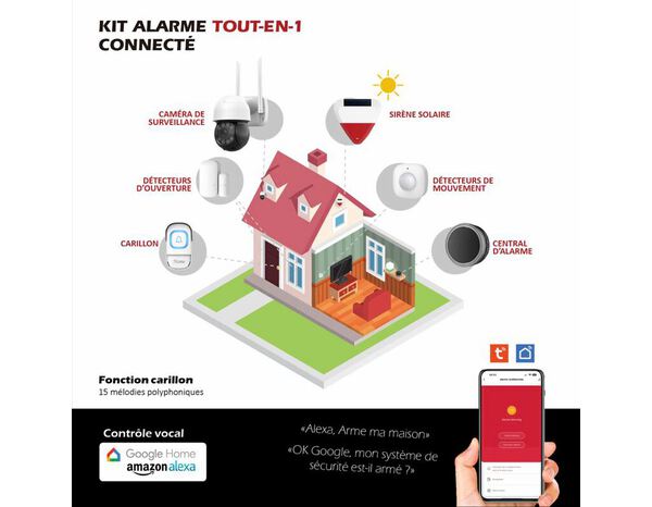 Kit sécurité alarme caméra motorisée 6MP, éclairage LED - détection 80 m - Brico Dépôt