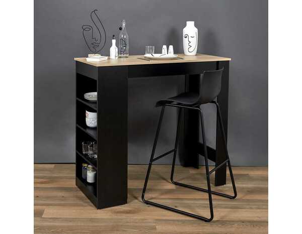 Table de bar mange debout avec étagères intégrées noire - L.115 x P.50 x H.103 cm - Brico Dépôt