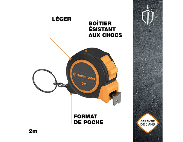 Kit mètre ruban 2 m + crayon trous profonds + mines - noir et orange - MAGNUSSON - Brico Dépôt