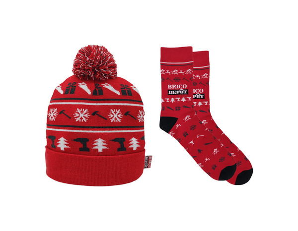 Ensemble bonnet et chaussettes de noel rouge, taille 41-45 - Brico Dépôt