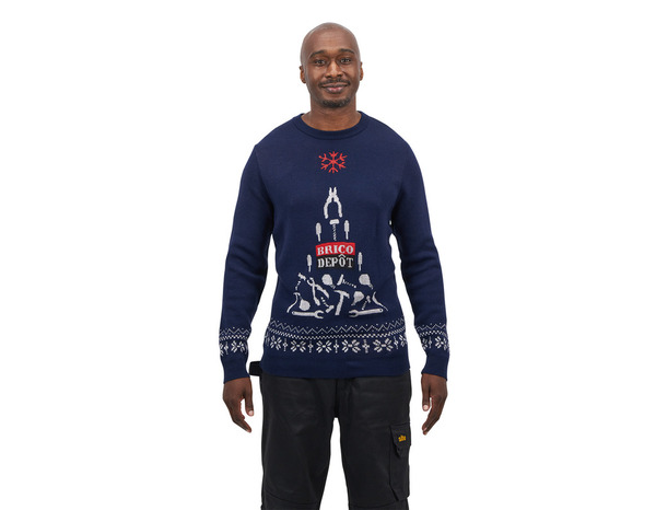 Pull de noël 2025 bleu motif sapin Brico Dépôt - S - Brico Dépôt
