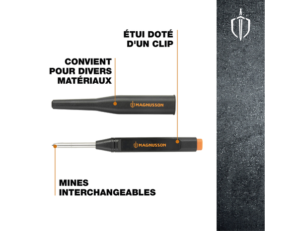 Kit mètre ruban 2 m + crayon trous profonds + mines - noir et orange - MAGNUSSON - Brico Dépôt