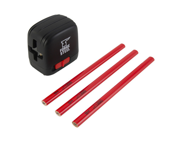 Lot niveau laser fixe auto-nivelant + 3 crayons de menuiserie HB 17,5 cm - Forge steel - Brico Dépôt