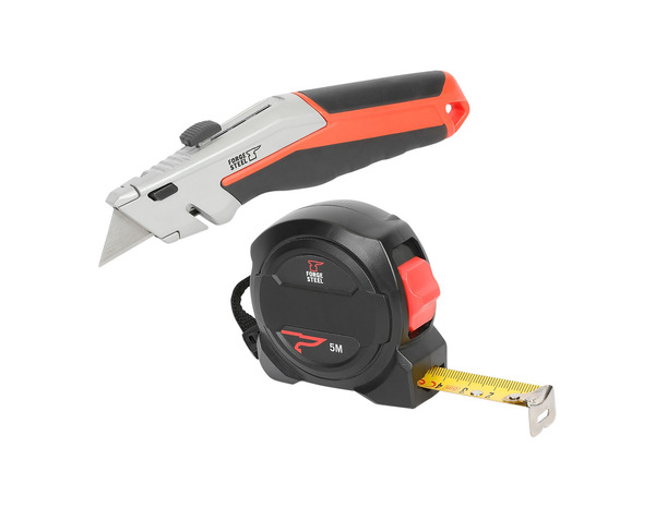 Lot cutter à lame + mètre ruban 5 m noir et rouge - L.12 x l.4,8 x H.21,5 cm - Forge steel - Brico Dépôt