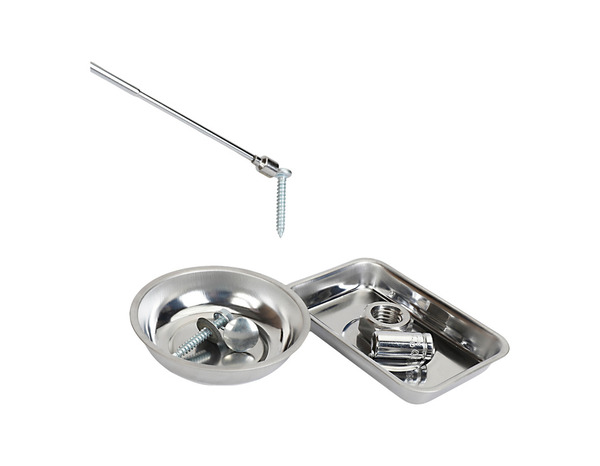 Lot de 2 plateaux et 1 tige magnétiques inoxydable avec tige extensible - 12,5 à 64,5 cm - Forge steel - Brico Dépôt