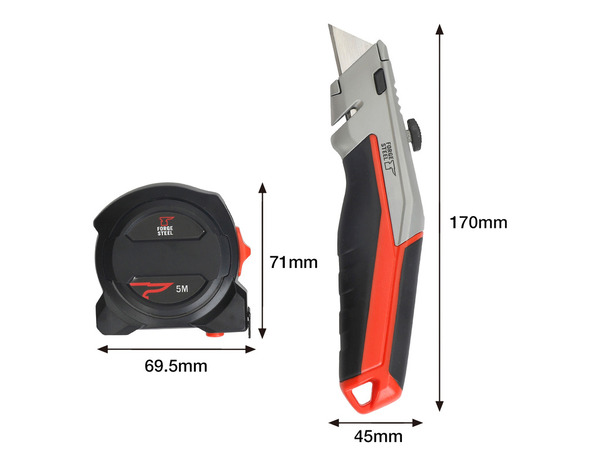 Lot cutter à lame + mètre ruban 5 m noir et rouge - L.12 x l.4,8 x H.21,5 cm - Forge steel - Brico Dépôt