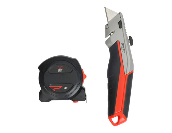 Lot cutter à lame + mètre ruban 5 m noir et rouge - L.12 x l.4,8 x H.21,5 cm - Forge steel - Brico Dépôt