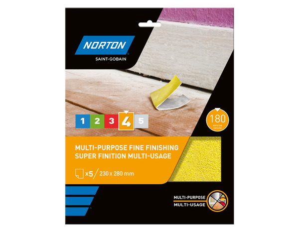 5 feuilles abrasives multi-usages grain 180 - Super finition - Norton - Brico Dépôt